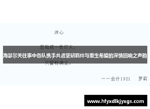 海瑟尔关往事中各队携手共谱坚韧羁绊与重生希望的深情回响之声韵 海瑟尔关往事中各队携手共谱坚韧羁绊与重生希望的深情回响之声韵